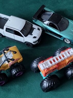 Kids Toy Car Set RAM Pickup Teal Mazda Monster truck